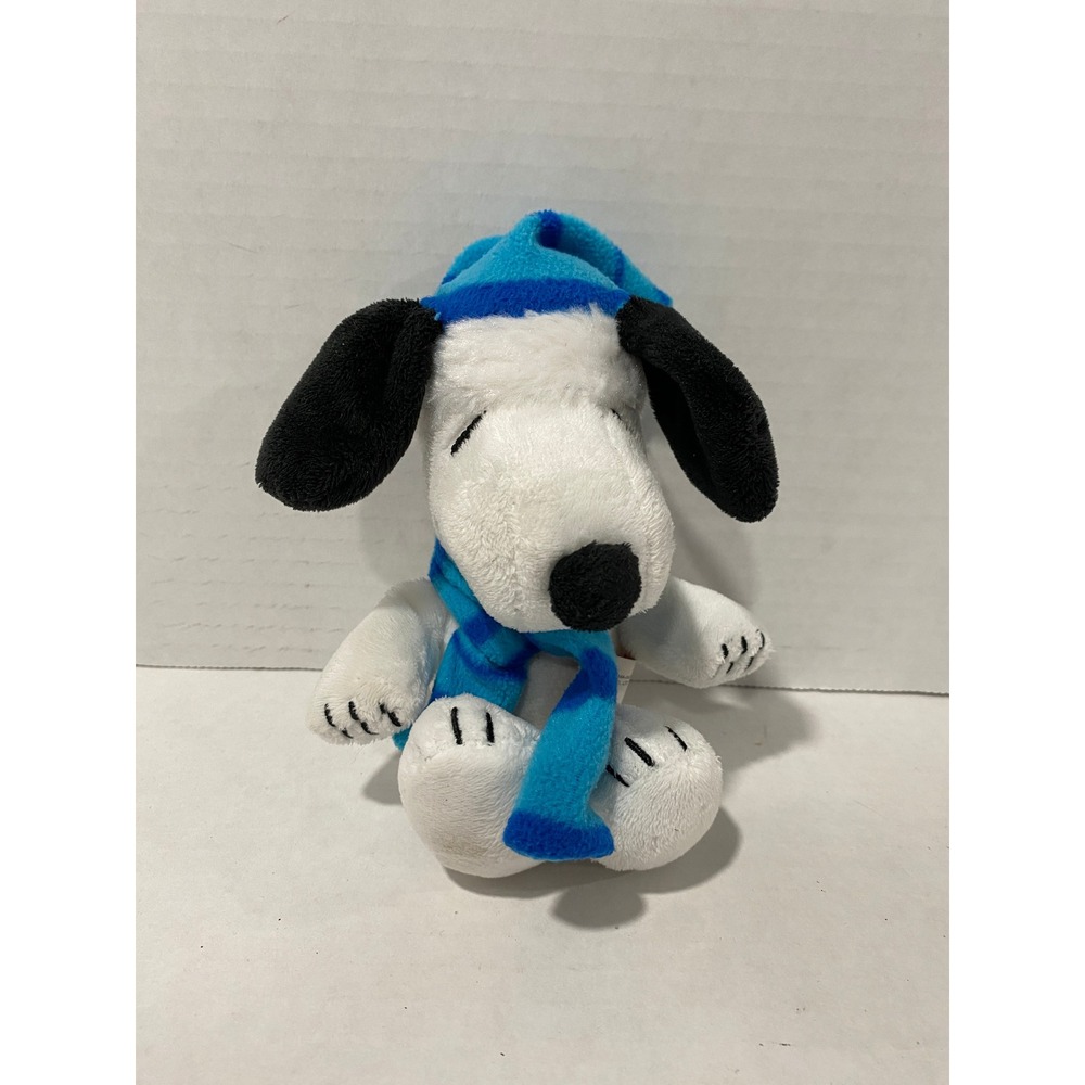 Peanuts Snoopy Plush Clip On Keychain Winter Beanie Scarf White Blue OS Exc